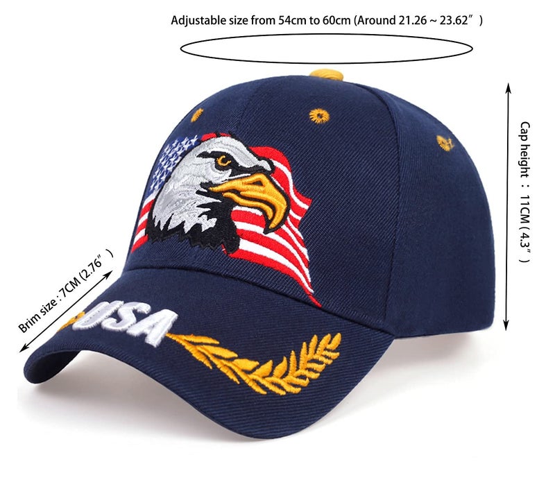 IZUS USA-Flag Eagles-Hat American Baseball-Cap Embroidered Base-Ball Dad Hat Cap for Men Women Navy - Image 4